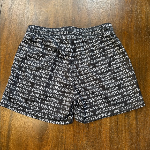 SQUIDHAUS Black White Logo Drawstring Athleisure 4” Mesh Shorts Men Large W29” - Picture 3 of 10